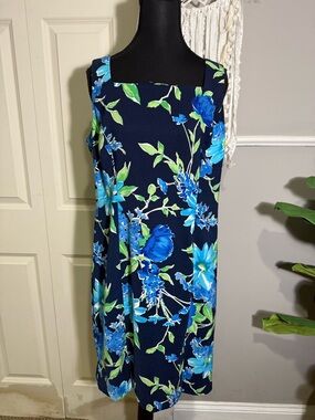 SL Fashions Navy Midi Dress with Blue Floral Print
